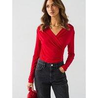 Vero Moda V-Neck Ruched Detail Long Sleeve Bodysuit - Red