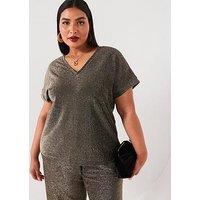 Vero Moda Curve Short Sleeve Jersey Sparkle Top - Black