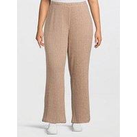 Vero Moda Curve Ribbed High Waist Wide Leg Pant - Beige
