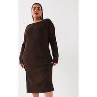 Vero Moda Curve Curve Long Sleeve Midi Dress - Brown