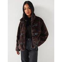 Vero Moda Faux Fur Toggle Jacket - Brown