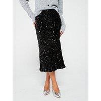 Vila Sequin High Waist Midi Skirt - Black