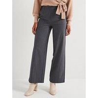 Vila Pin Stripe High Waist Wide Leg Pant - Grey