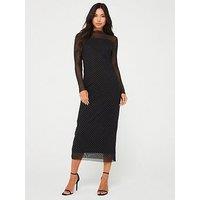 Jdy Sheer Long Sleeve Midi Dress - Black