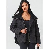 V By Very Knit Trim Collar Quilted Coat - Black