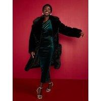 V By Very Longline Faux Fur Coat - Black