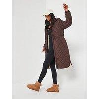 V By Very Quilted Hooded Coat With Borg Lining - Brown