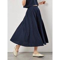 Apricot Slub Pleat A-Line Midi Skirt