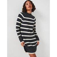 Jdy Knitted Stripe Mini Dress - Grey
