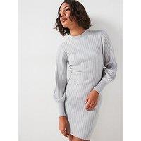 Jdy Volume Sleeve Knitted Mini Dress - Grey