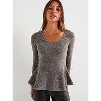 Vero Moda Peplum U-Neck Long Sleeve Top - Grey
