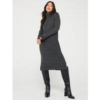 Only Roll Neck Knitted Midi Dress - Grey