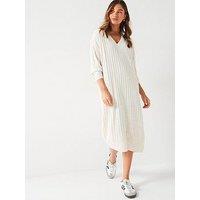 Only V Neck Long Sleeve Knitted Midi Dress - Beige