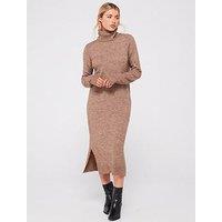Pieces Roll Neck Midi Knitted Dress - Beige