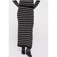 Pieces Knitted Midi Skirt - Black/White