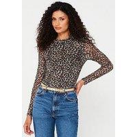 Only Leopard Print Mesh Top - Multi