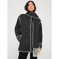 Only Scallop Edge Scarf Coat - Grey