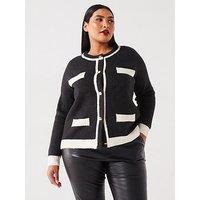 Vero Moda Curve Contrast Trim Button Cardigan - Black