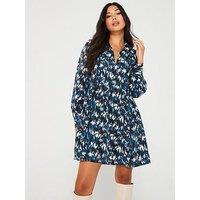 Jdy Printed V Neck Mini Dress - Blue