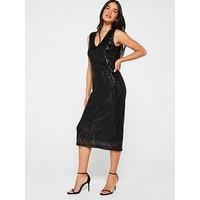 Jdy Sequin Sheer Short Sleeve Midi Dress - Black