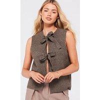 Pieces Sleeveless Tie Vest - Morel - Brown