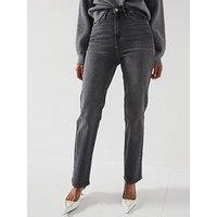 Only High Waisted Straight Leg Jeans - Grey