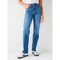 Only High Waisted Straight Leg Jeans - Medium Blue