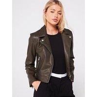 Only Washed Faux Leather Biker Jacket - Brown