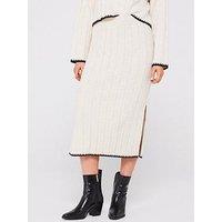 Only Stitch Detail Knitted Midi Skirt - Cream