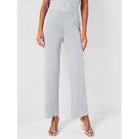 Vila Glitter Knitted Straight Leg Pant - Grey