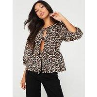 Only Leopard Print Bow Detail Blouse - Black