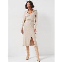 Vila Collar Rib Knit Midi Dress - Natural