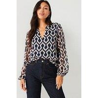 Jdy Printed V Neck Blouse - Blue