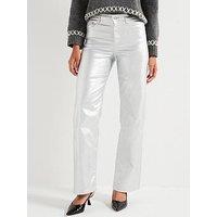 Only Metallic Coated Straight Leg Jeans - Silver