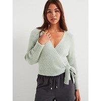 Only V Neck Wrap Knitted Top - Grey - Mint