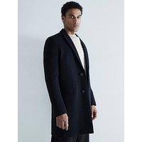 River Island Single Breasted Twill Slim Overcoat - Black