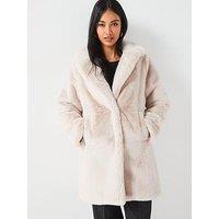 V By Very Longline Softie Faux Fur Coat - Light Beige