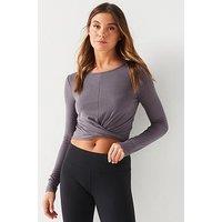 V By Very Long Sleeve Ribbed Top - Grey