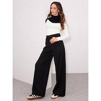 Michelle Keegan Waistband Detail Wide Leg Trousers - Black