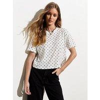 New Look White Polka Dot Boxy Cotton T-Shirt