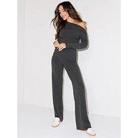 Michelle Keegan Ribbed Jersey Wide Leg Trousers - Grey