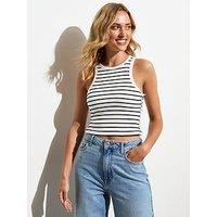 New Look Built In Bra Striped Crop Racer Vest - White