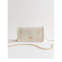 New Look Cream Leather-Look Cross Body Clutch Bag