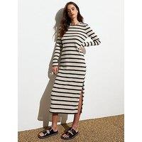 New Look Striped Knit Midi Dress - Off White