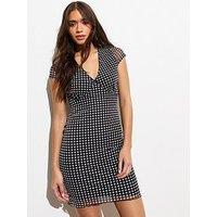 New Look Black Mesh Square Print V Neck Mini Dress