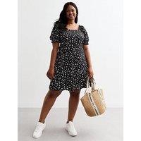 New Look Curve Spot Crinkle Puff Sleeve Mini Dress - Print