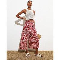 New Look Red Abstract Print Wide Leg Cropped Trousers