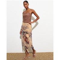 New Look Multicoloured Mesh Marble Print Asymmetric Midi Skirt