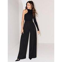 Michelle Keegan Pleated Wide Leg Trousers - Black