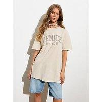 New Look Venice Beach Oversized Cotton Slogan T-Shirt - Off White